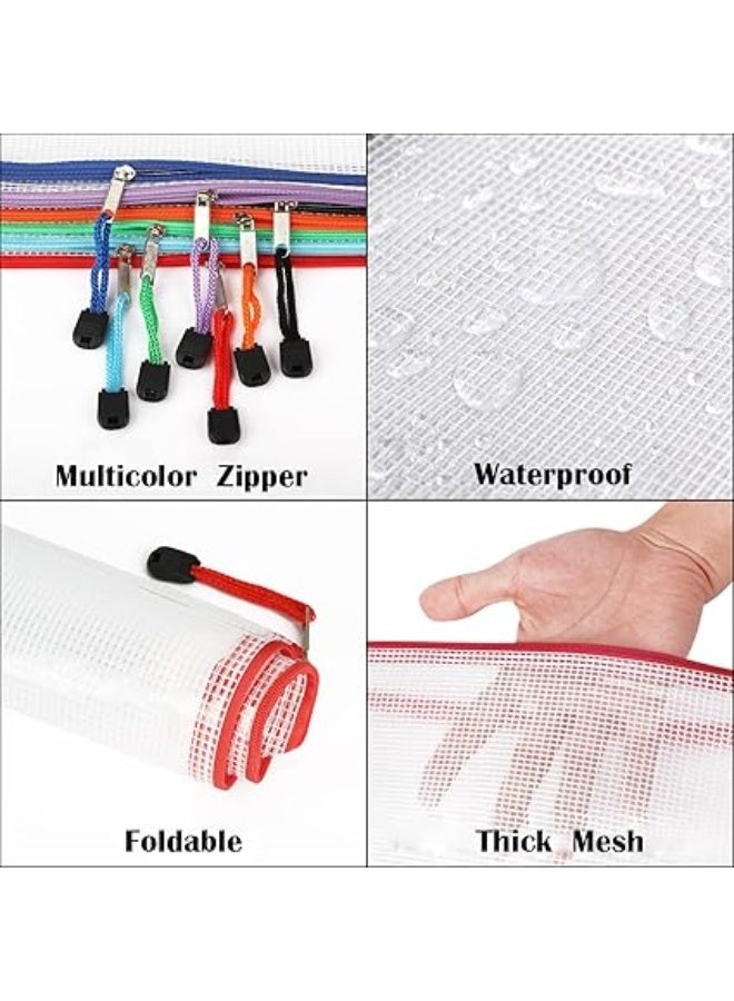 حافظة ملفات مقاس A3 مصنوعة من بلاستيك شبكي ومزودة بسوستة متينة، شنطة لتنظيم الوثائق، مجلدات ملفات مقاس A3 مزودة بجيوب ، متعددة الألوان، عبوة من 12 قطعة - Image 5